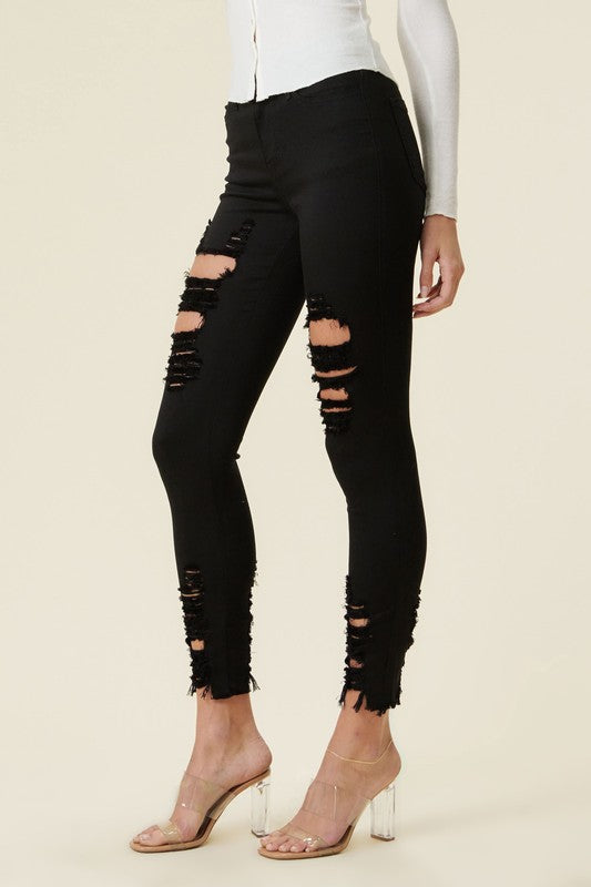 High Rise Distressed Skinny Jeans with a Raw Hem king-general-store-5710.myshopify.com