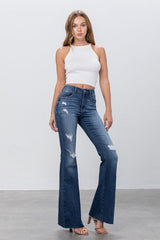 Mid Rise Wide Flare Dark Wash Denim Jeans