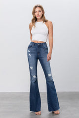 Mid Rise Wide Flare Dark Wash Denim Jeans