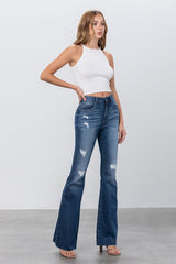 Mid Rise Wide Flare Dark Wash Denim Jeans