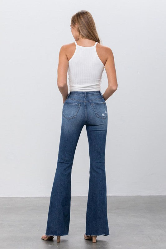 Mid Rise Wide Flare Dark Wash Denim Jeans