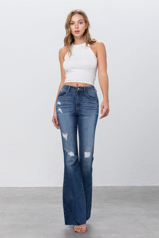 Mid Rise Wide Flare Dark Wash Denim Jeans