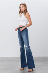 Mid Rise Wide Flare Dark Wash Denim Jeans