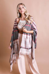 Tartan Check Pocket Frayed Edge Ruana Wrap king-general-store-5710.myshopify.com