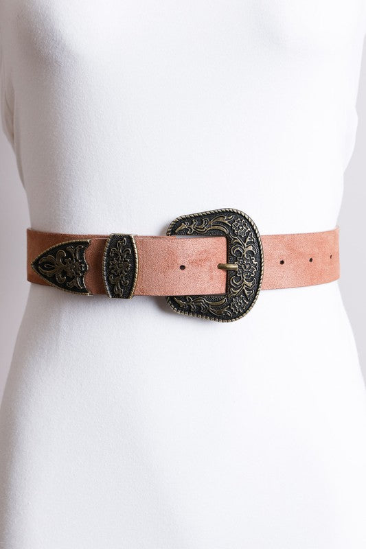 Suede Antique Gold Western Buckle Belt king-general-store-5710.myshopify.com