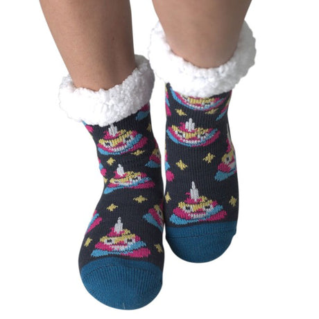 Poopy Unicorn - Women's Cozy Sherpa Slipper Socks king-general-store-5710.myshopify.com