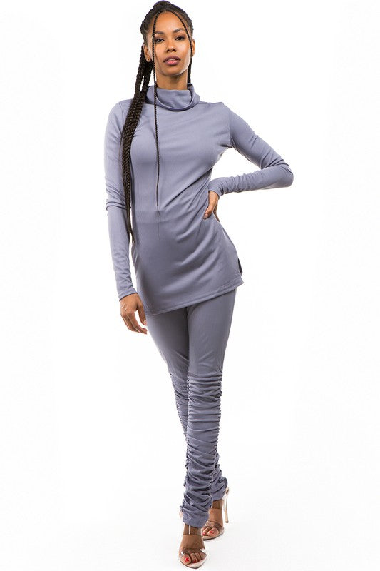 Grey Cowl Neck Long Sleeve Pant Set king-general-store-5710.myshopify.com