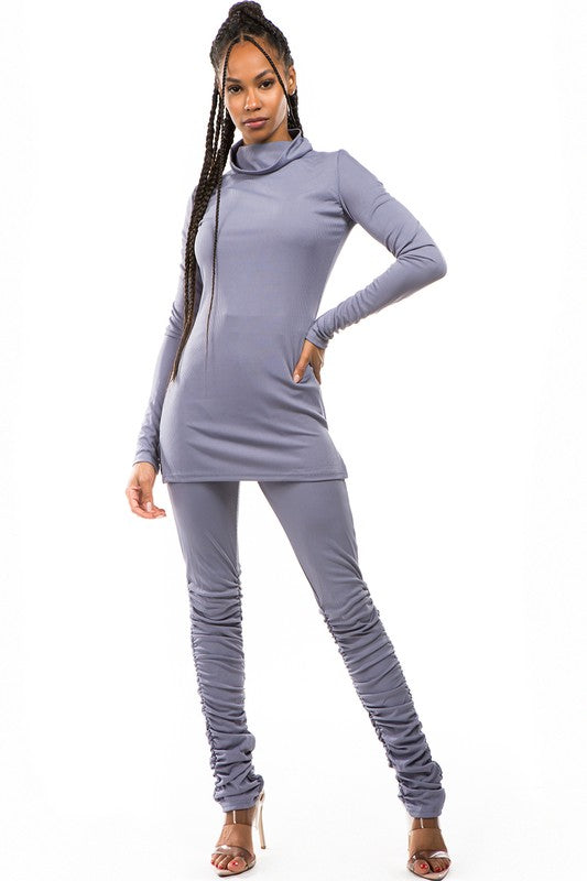 Grey Cowl Neck Long Sleeve Pant Set king-general-store-5710.myshopify.com