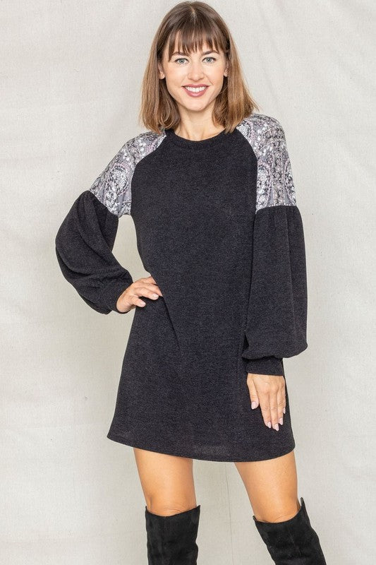 Plus Paisley Shoulder Accent Tunic Mini Dress