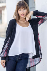 Plaid Back Waffle Knit  Cardigan king-general-store-5710.myshopify.com