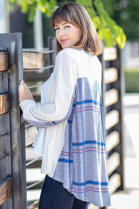 Plaid Back Waffle Knit  Cardigan king-general-store-5710.myshopify.com