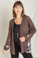 Plaid Back Waffle Knit  Cardigan king-general-store-5710.myshopify.com