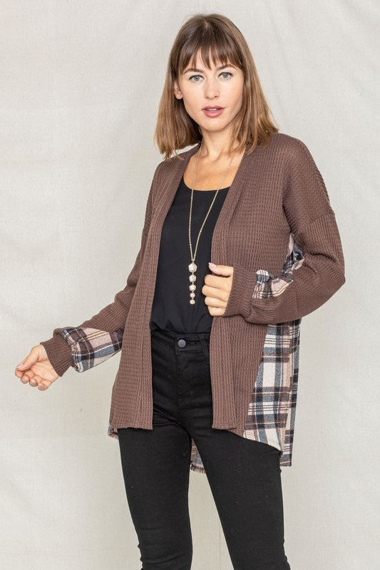 Plaid Back Waffle Knit  Cardigan king-general-store-5710.myshopify.com