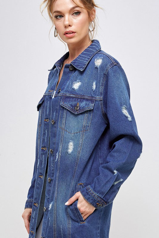 Third Quarter Distressed Washed Denim Jacket king-general-store-5710.myshopify.com