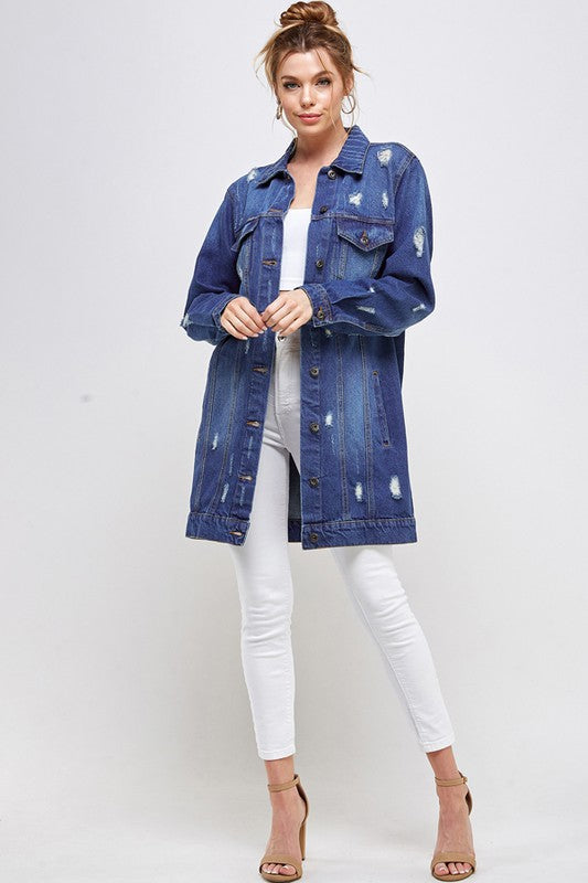 Third Quarter Distressed Washed Denim Jacket king-general-store-5710.myshopify.com