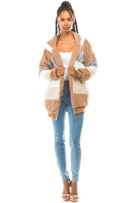 Khaki Fluffy Hoodie Jacket king-general-store-5710.myshopify.com