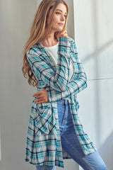 Plaid Long Sleeve Side Pockets Cardigan