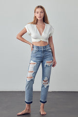 High Rise Double Waist Banded Jeans