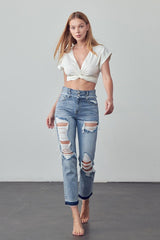 High Rise Double Waist Banded Jeans