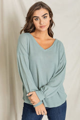 Balloon Sleeve V Neck Top