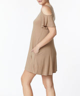 BAMBOO Cold Shoulder Flare dress king-general-store-5710.myshopify.com