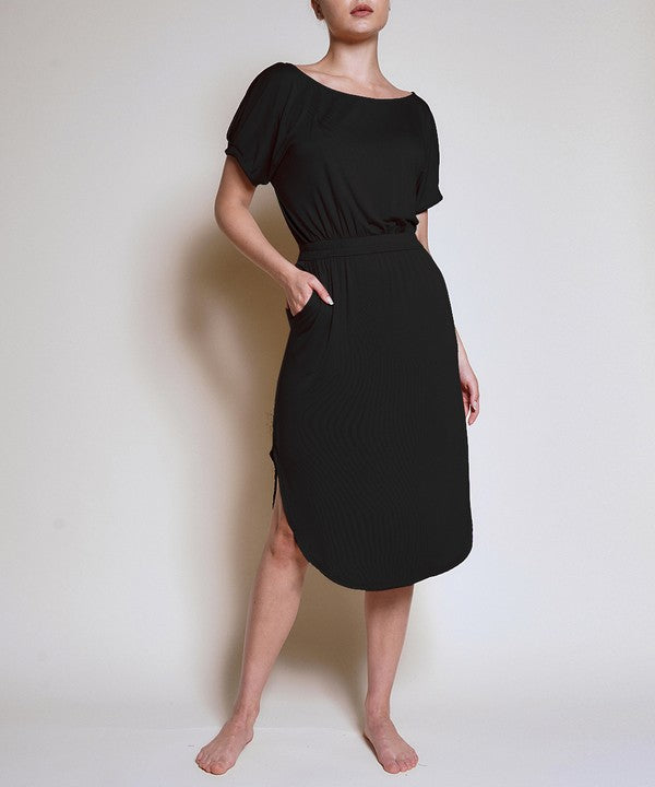 Black Puff Sleeve Tulip Shape Midi Dress king-general-store-5710.myshopify.com