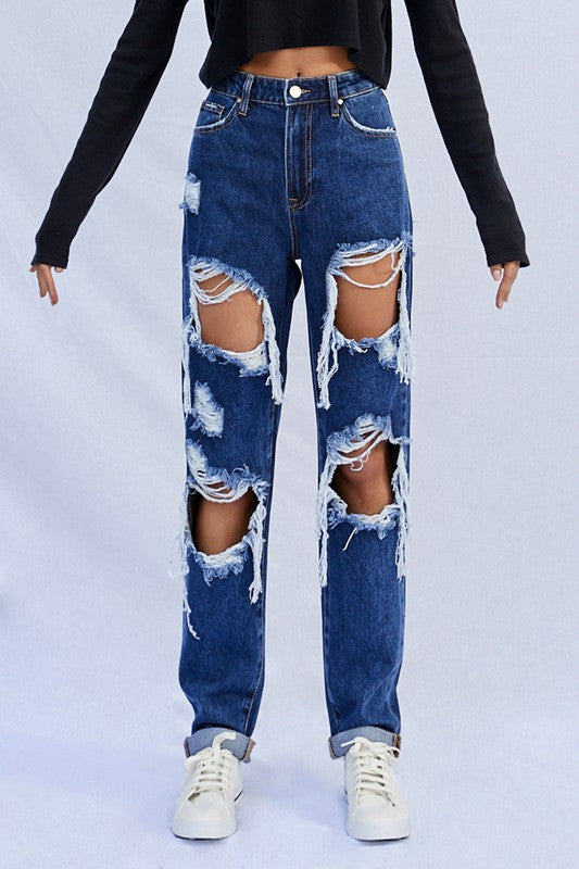 High Waist Ripped Baggy Jeans