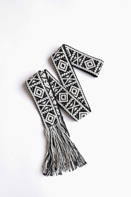 Woven Aztec Waist Tie Belt w/ Frayed Trim king-general-store-5710.myshopify.com