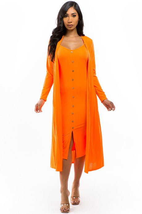 Orange Front Button Midi Dress with Cover Up king-general-store-5710.myshopify.com