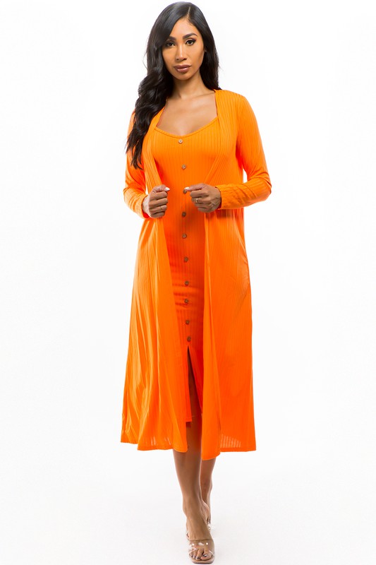 Orange Front Button Midi Dress with Cover Up king-general-store-5710.myshopify.com