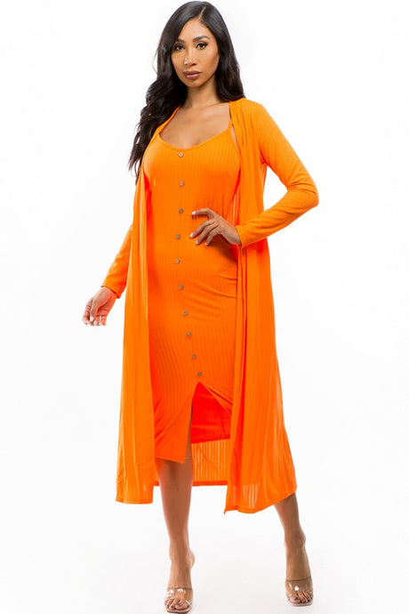 Orange Front Button Midi Dress with Cover Up king-general-store-5710.myshopify.com