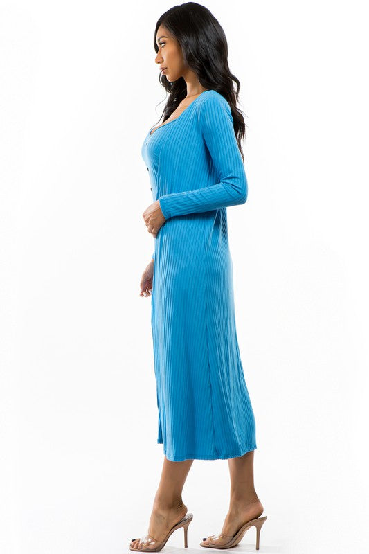 Blue Front Button Midi Dress with Cover Up king-general-store-5710.myshopify.com