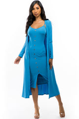 Blue Front Button Midi Dress with Cover Up king-general-store-5710.myshopify.com