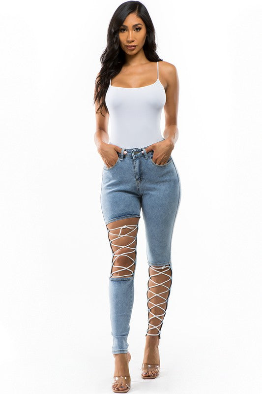 Skinny Denim Jeans Multi-Strip Front Design king-general-store-5710.myshopify.com