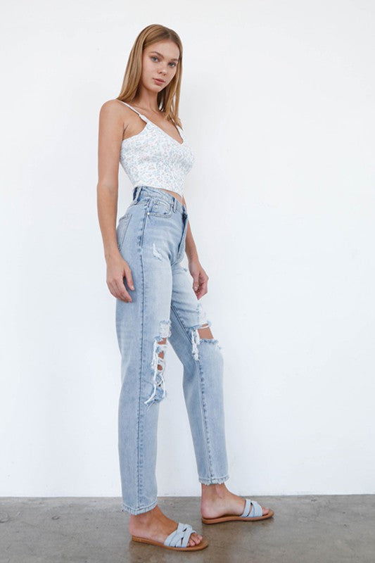 High Waist Ripped Loose Fit Jeans