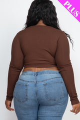 Plus Size Long Sleeve Snap Button Down Crop Top king-general-store-5710.myshopify.com