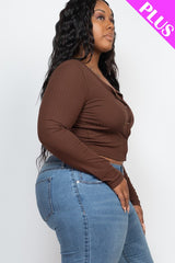 Plus Size Long Sleeve Snap Button Down Crop Top king-general-store-5710.myshopify.com