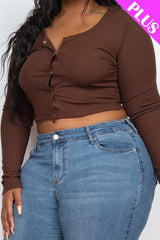 Plus Size Long Sleeve Snap Button Down Crop Top king-general-store-5710.myshopify.com