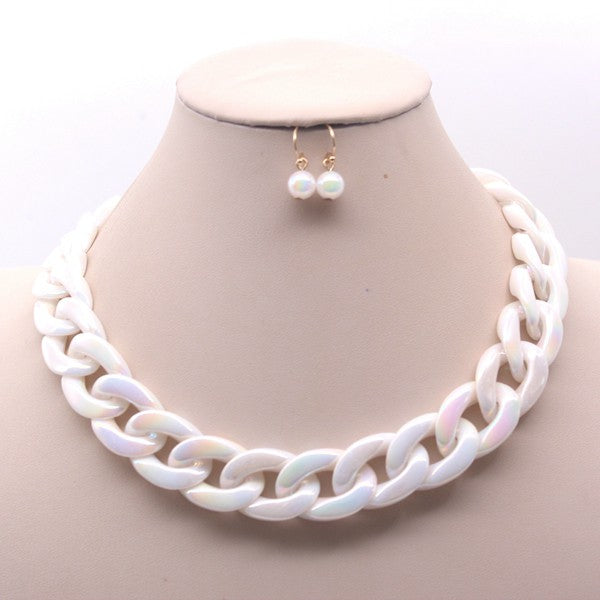 Statement White Chain Necklace and Earring Set king-general-store-5710.myshopify.com