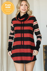 Plus Multi Colored Stripe Cowl Neck Tunic Top king-general-store-5710.myshopify.com