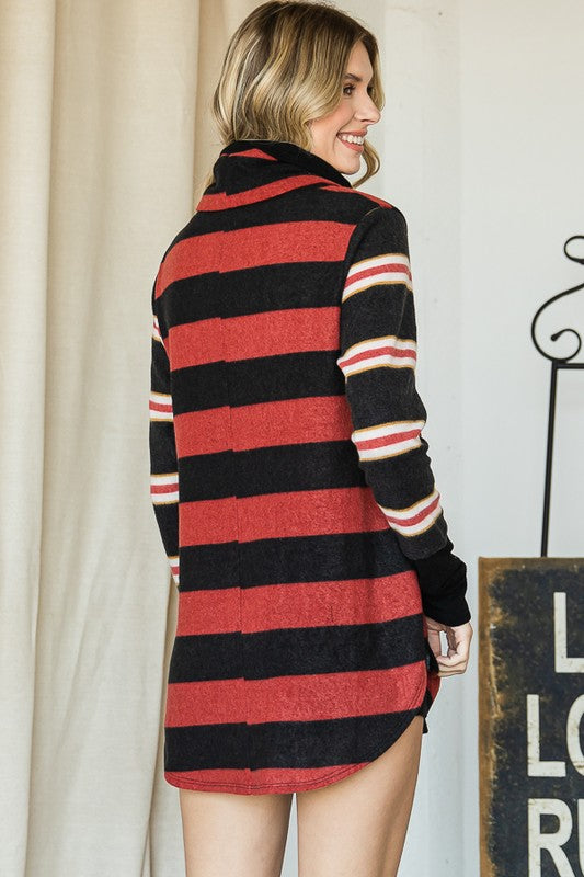 Plus Multi Colored Stripe Cowl Neck Tunic Top king-general-store-5710.myshopify.com