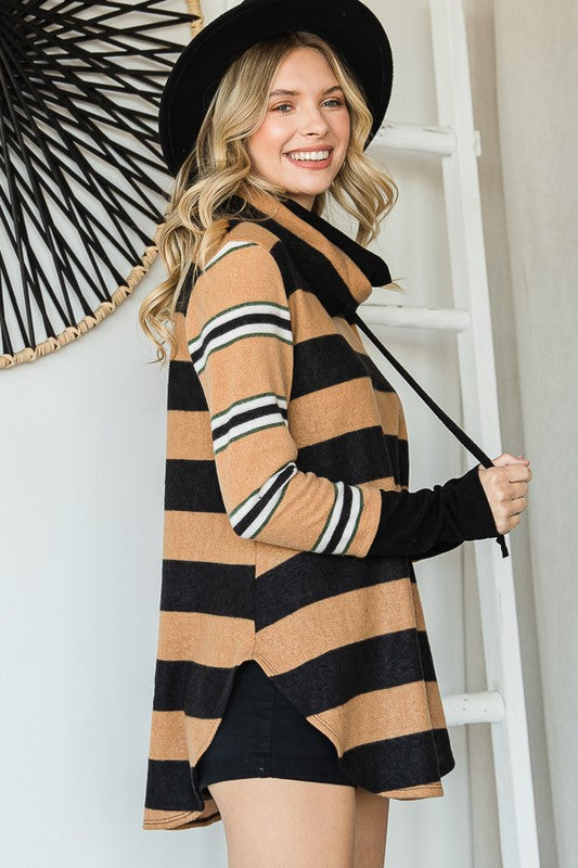 Plus Multi Colored Stripe Cowl Neck Tunic Top king-general-store-5710.myshopify.com