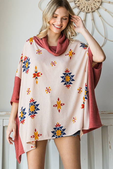 Aztec Print Oversize Poncho Shirt king-general-store-5710.myshopify.com