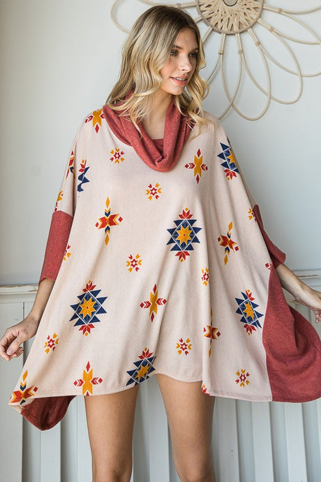 Aztec Print Oversize Poncho Shirt king-general-store-5710.myshopify.com