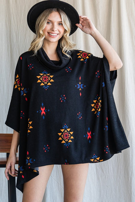 Aztec Print Oversize Poncho Shirt king-general-store-5710.myshopify.com