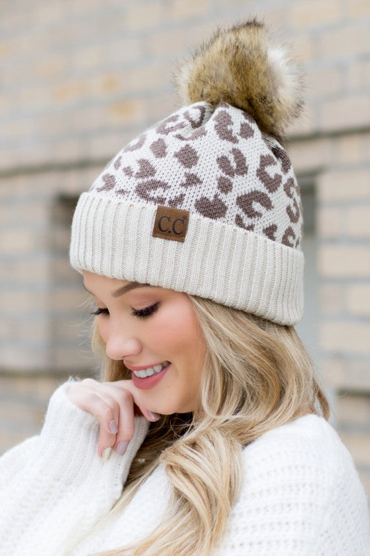 Leopard Fur Pom Beanie king-general-store-5710.myshopify.com