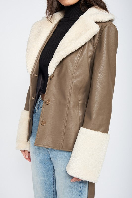 Belted Faux Shearing Trimmed Jacket king-general-store-5710.myshopify.com