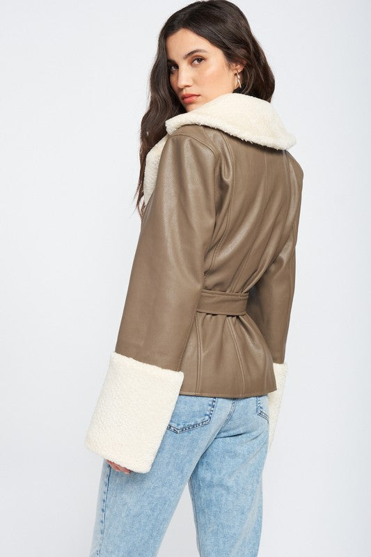 Belted Faux Shearing Trimmed Jacket king-general-store-5710.myshopify.com