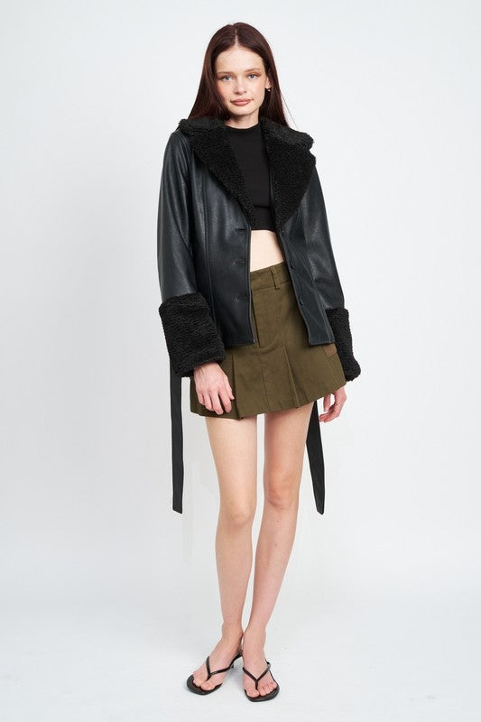 Belted Faux Shearing Trimmed Jacket king-general-store-5710.myshopify.com