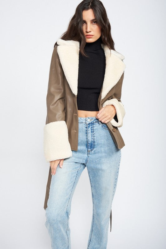 Belted Faux Shearing Trimmed Jacket king-general-store-5710.myshopify.com